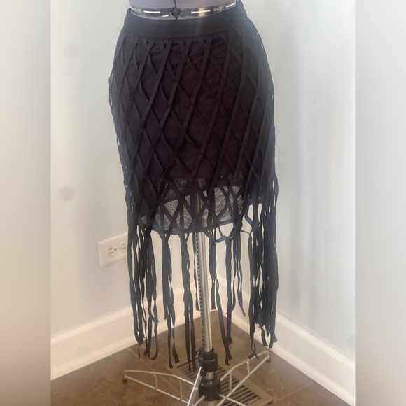 AKIRA Viva Las Vegas Mesh Fringe Skirt Size L | Party Festival Boho Goth Edgy - Picture 3 of 14